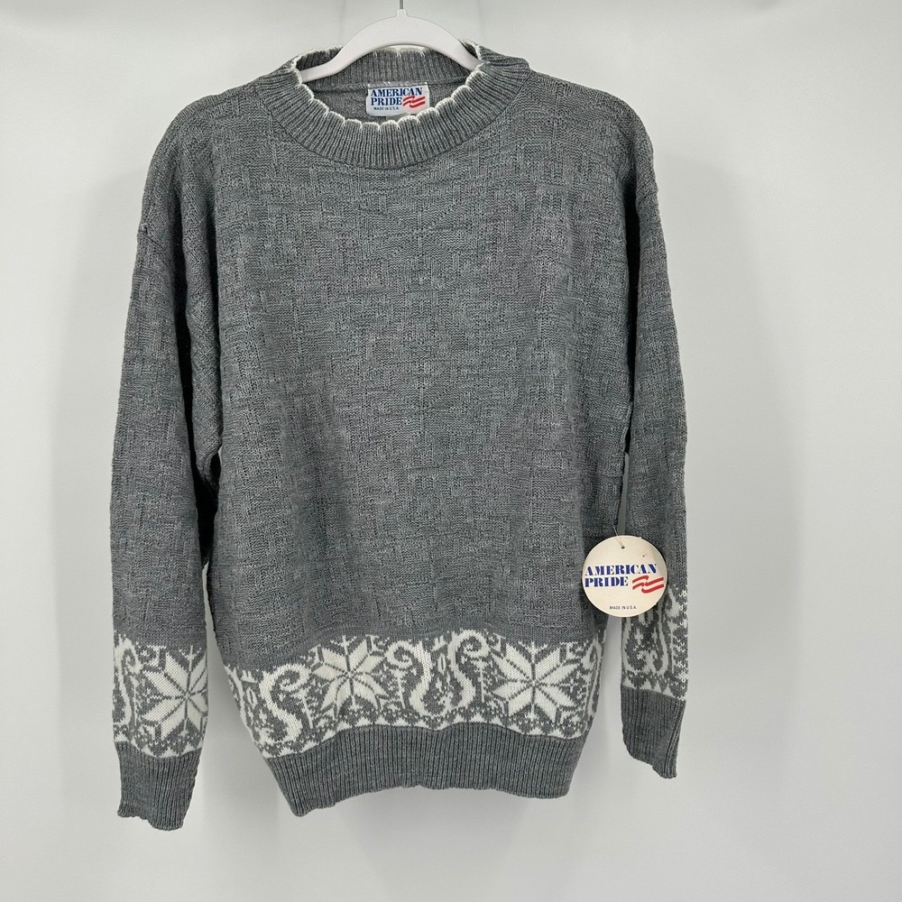 Womens Vintage Fair Isle Snowflake Sweater Size M Nordic Cozy Oversized USA Made